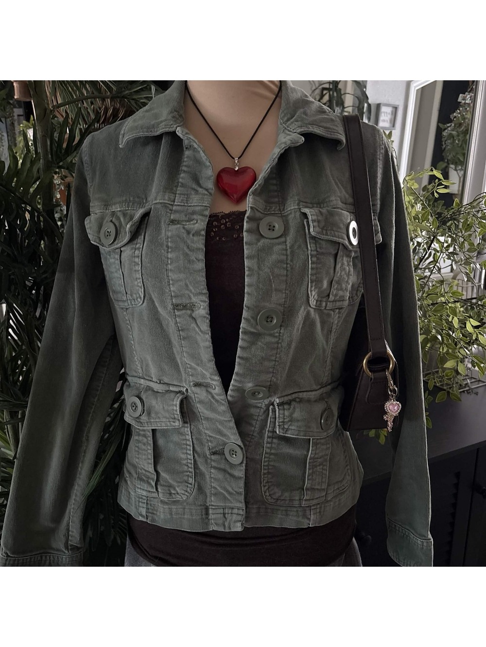 y2k olive corduroy utility jacket